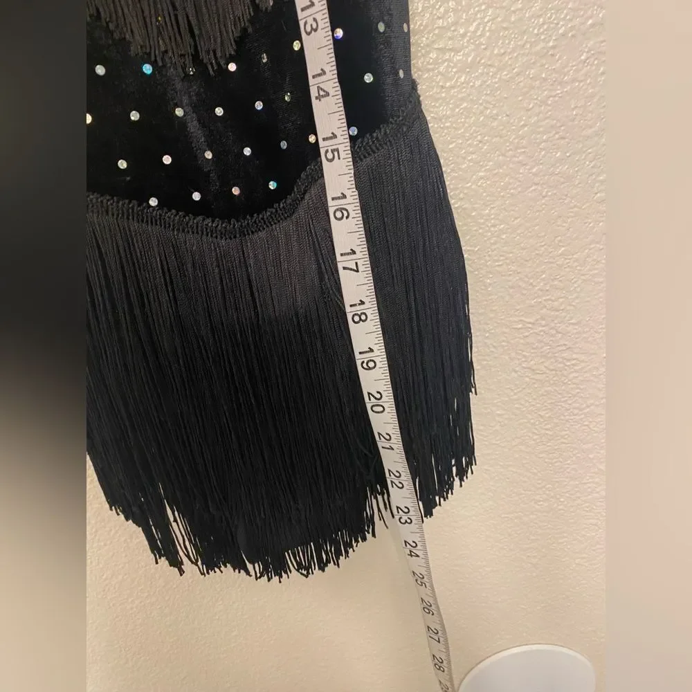 Weissman dance costume black velvet crystal fringe All That Jazz 11704 child LC